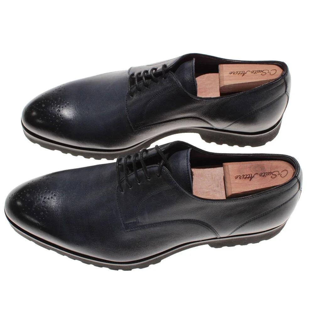 Di Bianco NWD Lace Up Derby Dress Shoes Size 42 (US 9) in Navy Blue Leather